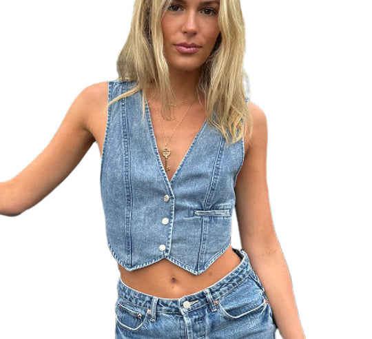 Damen Jeansweste mit elegantem Schnitt und Knopfdetails
