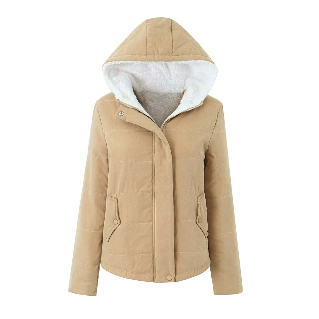 Damen Kapuzenjacke mit Teddyfutter und verdecktem Reißverschluss Shop Nory