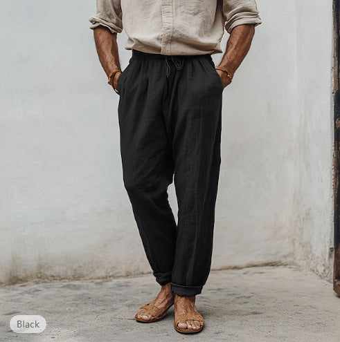 Herren lässige Leinenmisch-Joggerhose mit Kordelzug, angeschrägten Eingrifftaschen und schmalem Knöchelabschluss Shop Nory