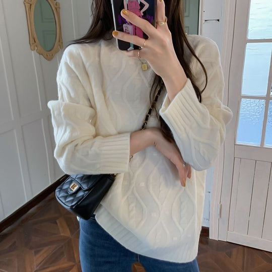 Damen Kuscheliger Strickpullover mit Zopfmuster Shop Nory