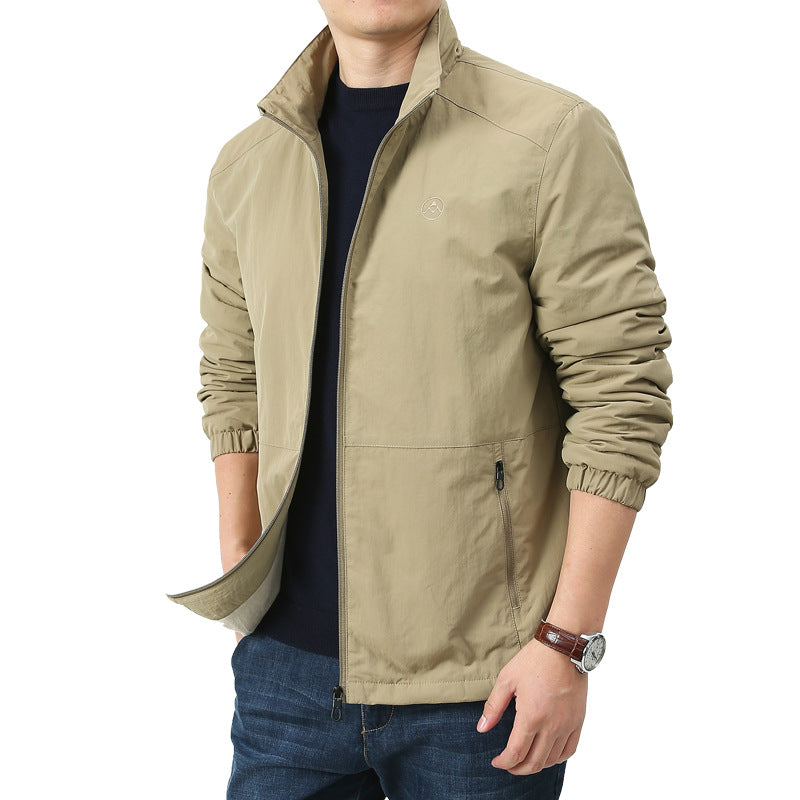 Herren Leichte Windjacke mit Stehkragen, Zwei Reißverschlusstaschen und elastischen Bündchen Shop Nory