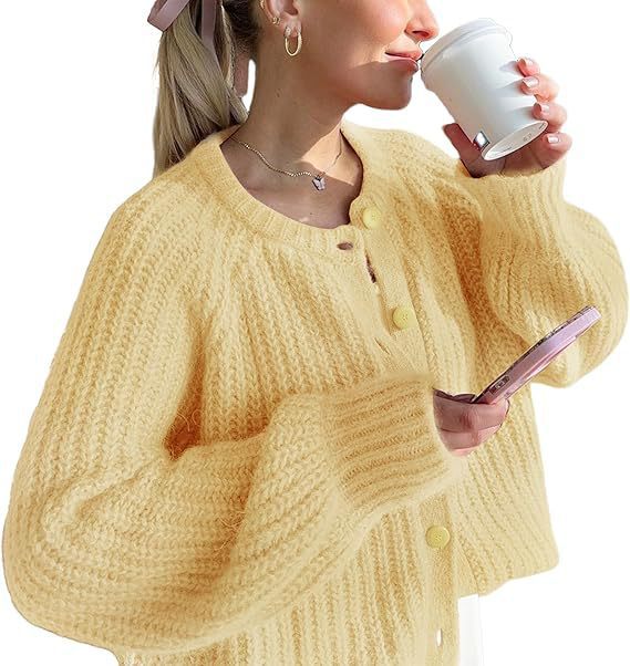 Damen Oversize Mohair-Effekt Strickjacke mit Rippenstruktur und Rundhalsausschnitt Shop Nory
