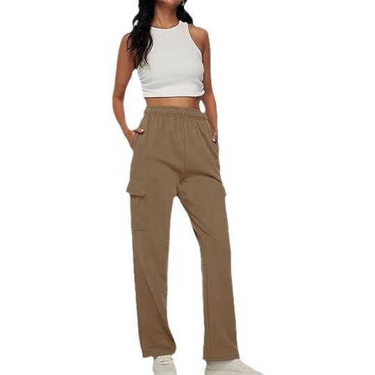 Damen nan lässige Cargo-Freizeithose mit weitem Bein elastischem Bund und aufgesetzten Taschen Shop Nory