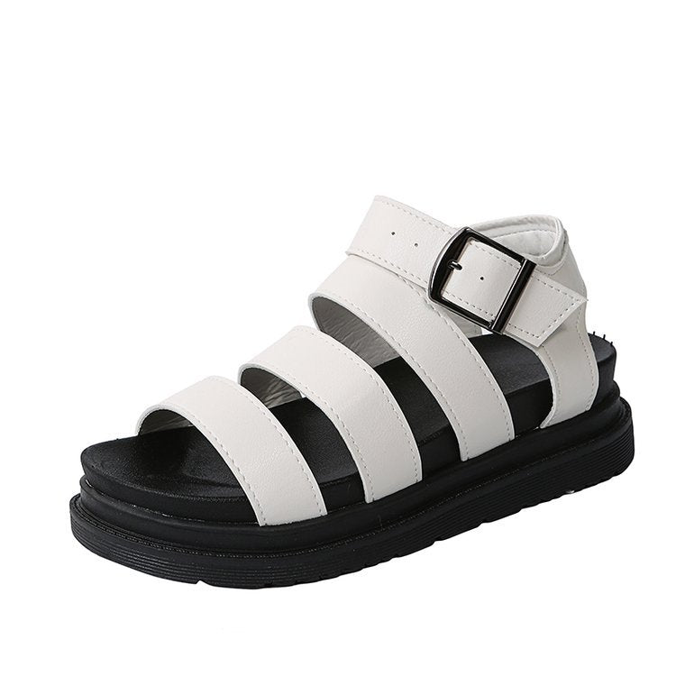 Damen Plateausandalen mit vier Riemen und verstellbarer Metallschnalle Shop Nory