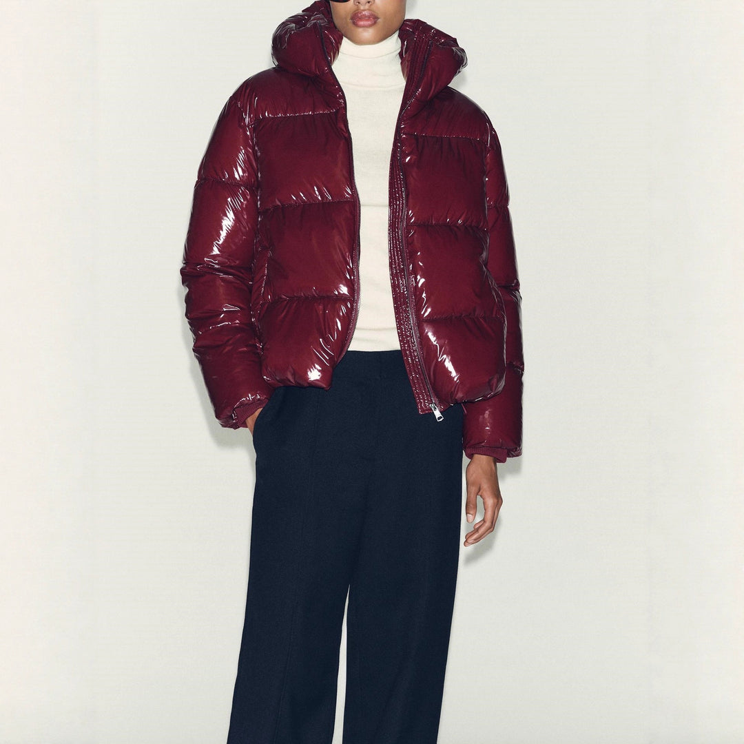 Damen Hochglanz Steppjacke mit hohem Kragen