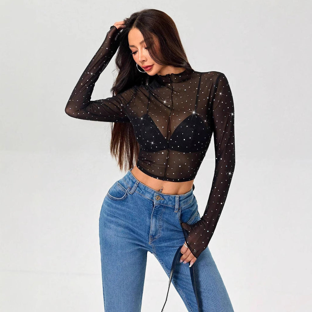 Damen Transparentes Oberteil mit Glitzer