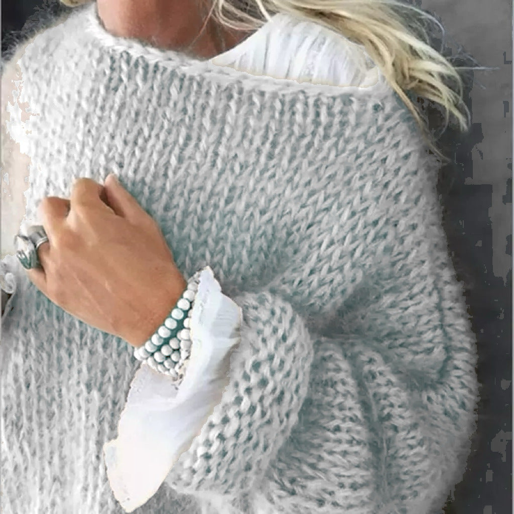 Damen Kurzgeschnitteter flauschiger Grobstrickpullover mit überschnittener Schulter Shop Nory