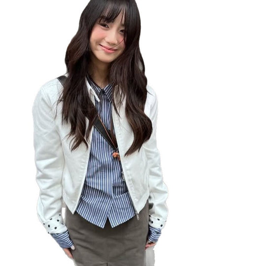 Damen Kurz geschnittene Blousonjacke mit Stehkragen, verdecktem Reißverschluss und kontrastiertem Punktemuster-Futter Shop Nory