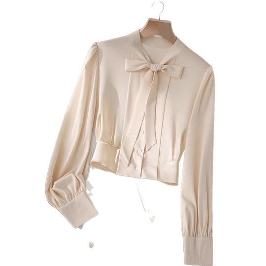Damen Elegante Chiffonbluse mit Binderkragen, taillierter Passe und Ballonärmeln Shop Nory