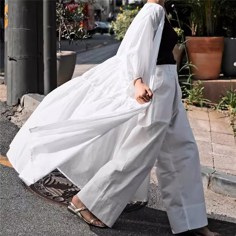 Damen Langes Stufen-Tunikakleid aus leichtem Baumwollmix mit seitlichen Schlitzen und Ballonärmeln Shop Nory