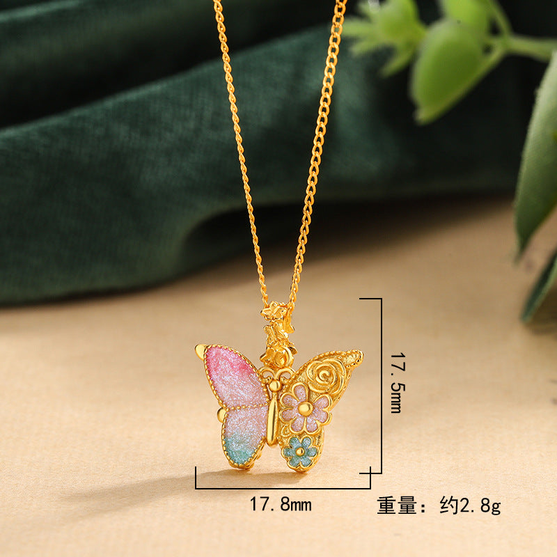 Damen Halskette mit filigranem Schmetterlingsanhänger und floralen Akzenten Shop Nory
