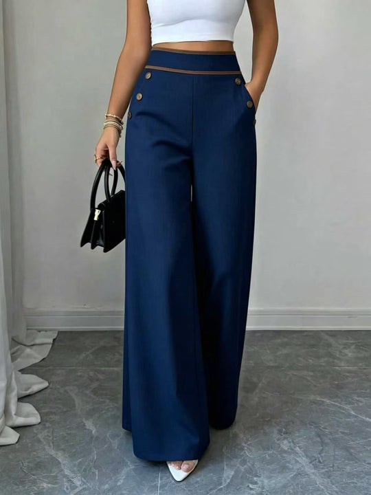 Damen Hochtaillierte Palazzo-Hose mit Zierknöpfen und weitem Bein Shop Nory