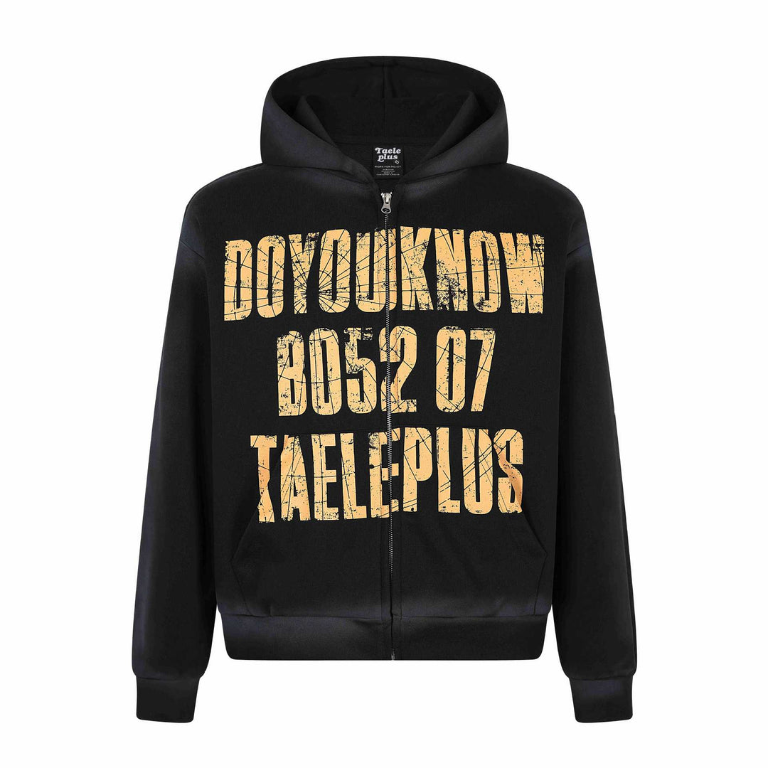 Unisex Kapuzenjacke mit durchgehendem Reißverschluss, großem Typo‑Print und Kängurutasche Shop Nory