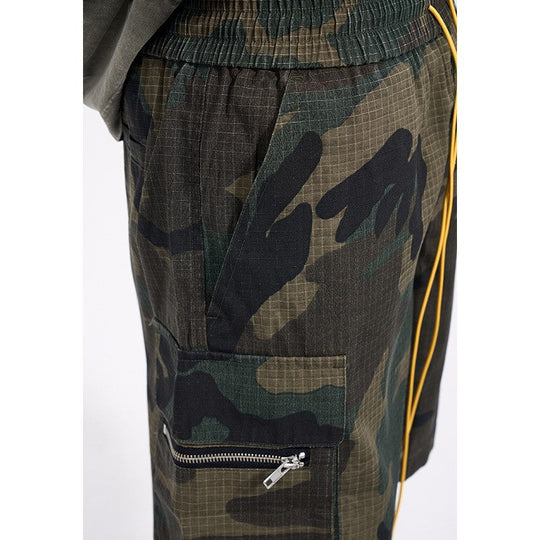Herren nan Cargo-Shorts im Camouflage-Ripstop mit Elastikbund, Tunnelzug und Reißverschlusstaschen