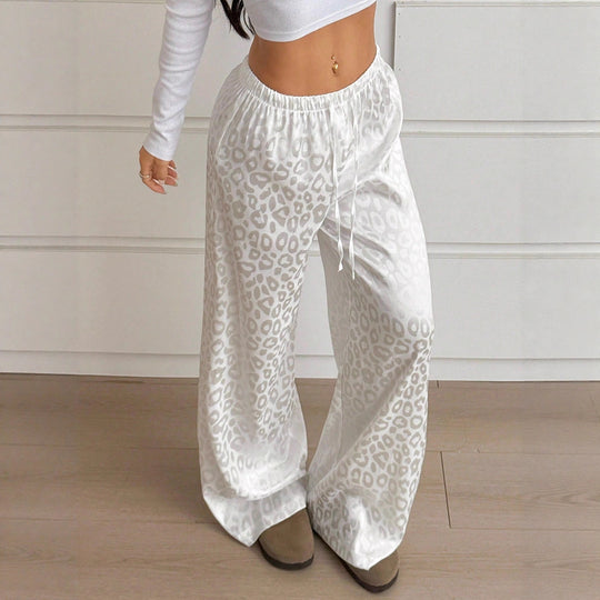 Damen Loungewear-Hose im Palazzo-Stil mit Leopardenjacquard und Kordelzug Shop Nory