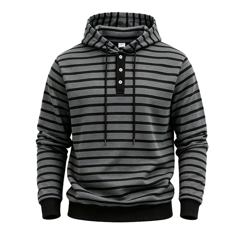Herren Kapuzenpullover mit Knopfleiste und modischem Streifenmuster Shop Nory