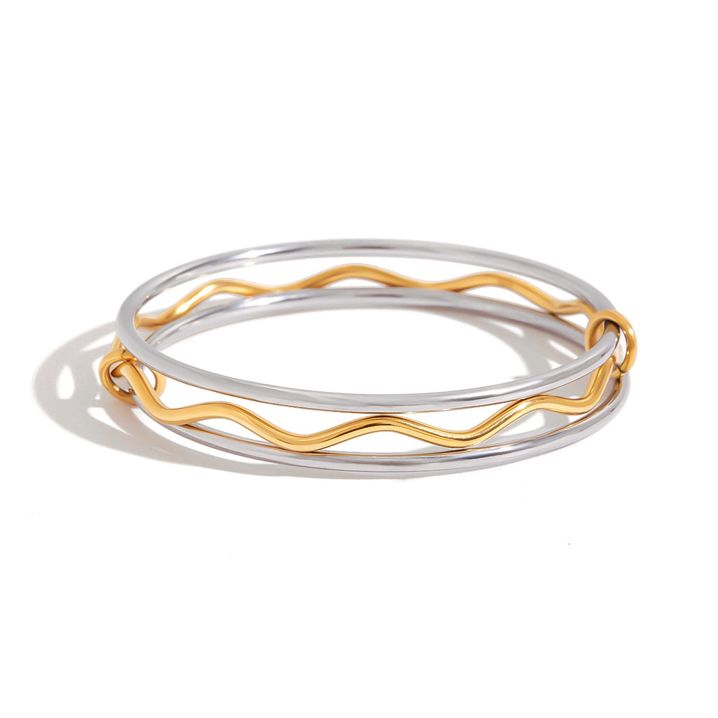 Damen Offenes Armband mit elegantem Zickzack-Design und hypoallergener Edelstahlverarbeitung Shop Nory