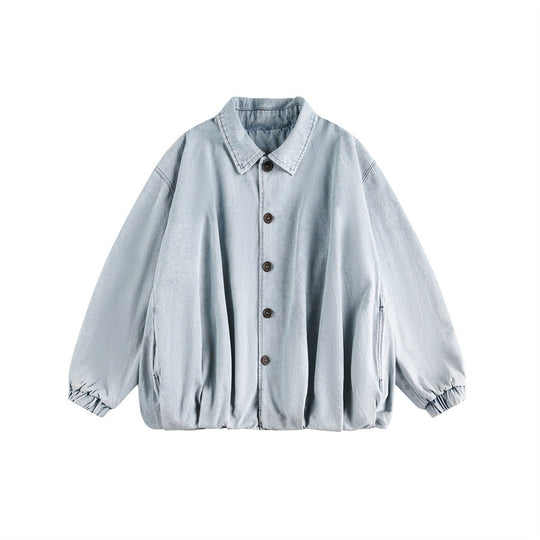 Unisex Leichter Oversize-Denimblouson mit Hemdkragen, elastischem Saum und Raglanärmeln Shop Nory