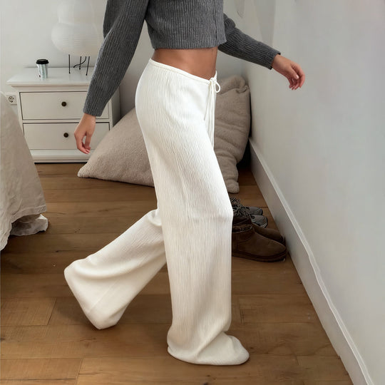Damen nan lässige Lounge-Hose mit weitem Bein, elastischem Tunnelzugbund und feinem Rippstrick Shop Nory