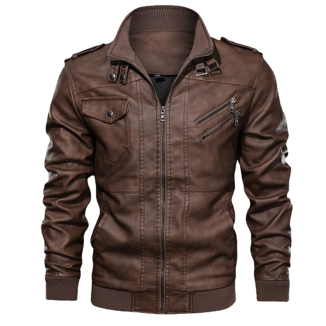 Herren Leder-Bomberjacke im Aviator-Stil mit Stehkragen und Rippbündchen Shop Nory