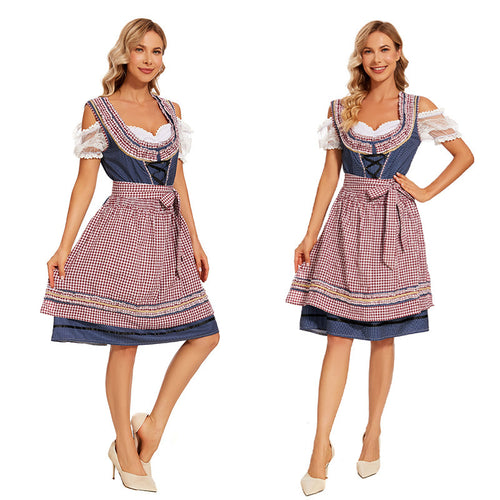 Damen nan traditionelles Trachtenkleid mit Schnürmieder, Spitzenärmeln und karierter Schürze Shop Nory