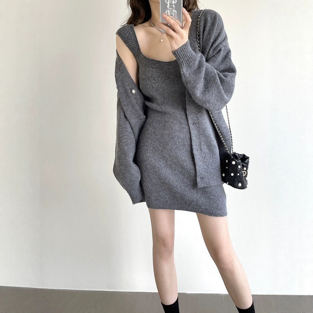 Damen Strickkleid mit offener Strickjacke Shop Nory