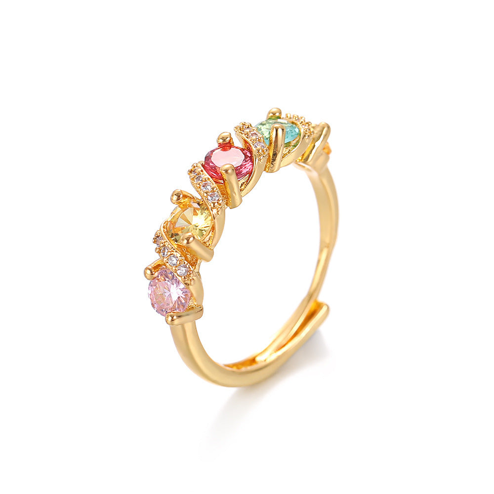 Damen Glänzender Ring mit bunten Zirkonia-Steinen Shop Nory