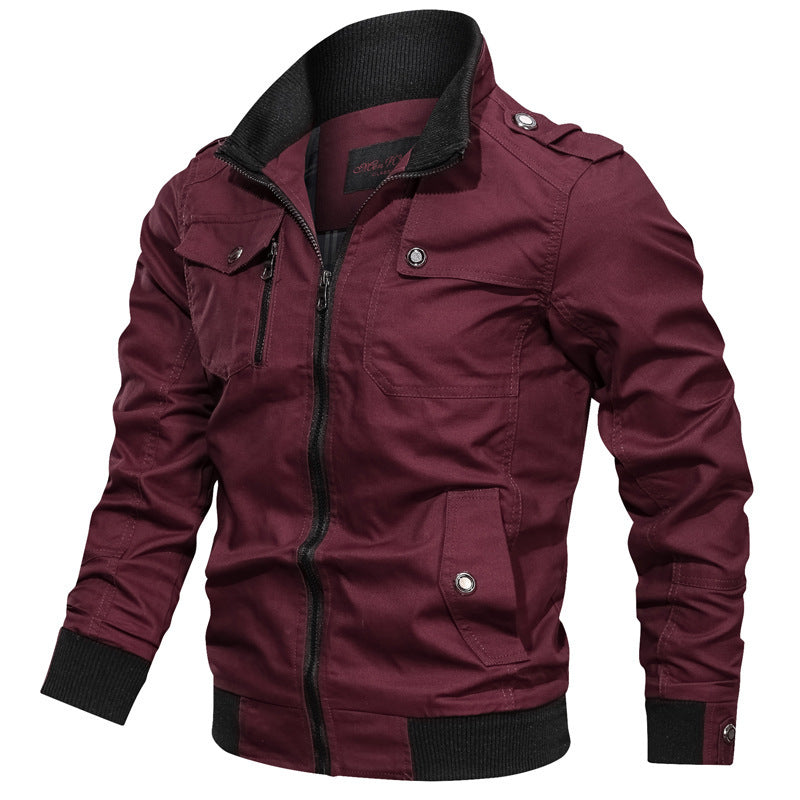 Herren robuste Canvas-Pilotenjacke mit Schulterepauletten, Rippbündchen und Multifunktions-Taschen Shop Nory