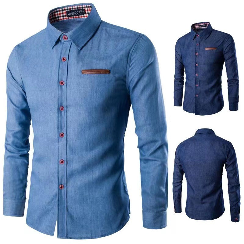 Herren klassisches Denim-Hemd mit kontrastierenden Akzenten