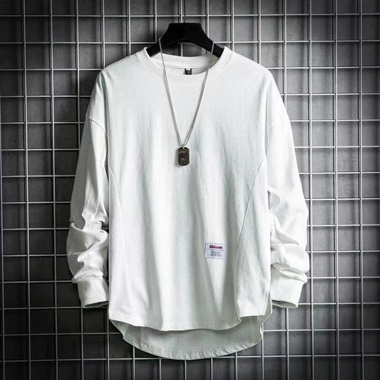 Herren weites Langarm-Sweatshirt mit verlängertem Rückensaum und aufgenähtem Label Shop Nory