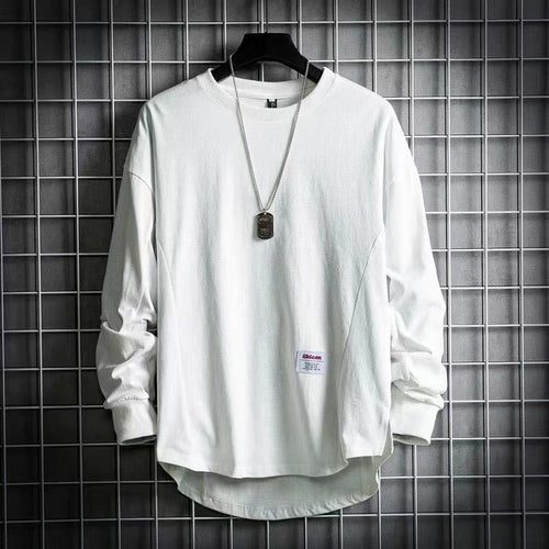 Herren weites Langarm-Sweatshirt mit verlängertem Rückensaum und aufgenähtem Label Shop Nory
