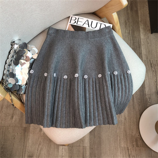 Damen Plissierter Rock mit dekorativen Perlen Shop Nory