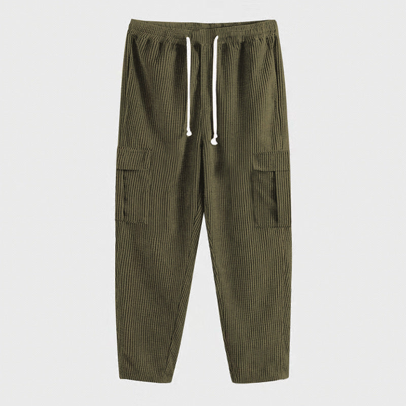 Herren nan Cord-Cargo-Jogginghose mit elastischem Tunnelzugbund, aufgesetzten Klappentaschen und tapered Bein Shop Nory