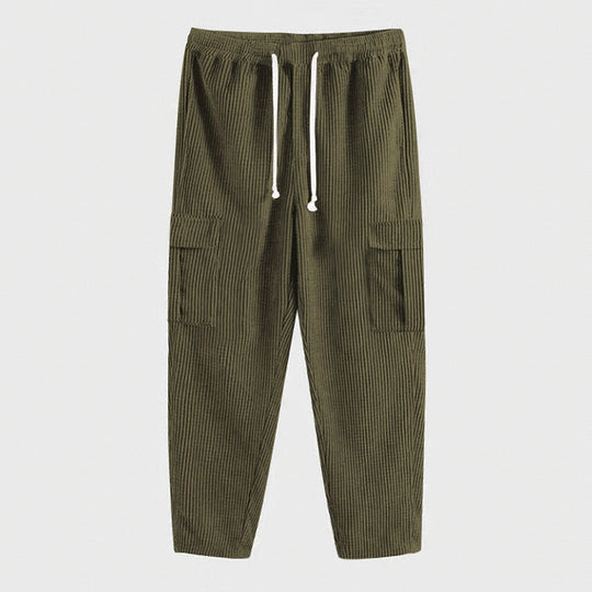 Herren nan Cord-Cargo-Jogginghose mit elastischem Tunnelzugbund, aufgesetzten Klappentaschen und tapered Bein Shop Nory