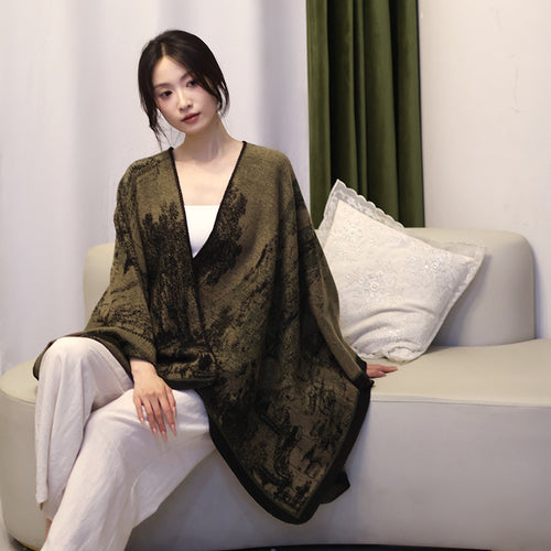 Damen Gewebter Cape-Überwurf mit Jacquard-Struktur und kontrastkettelung Shop Nory