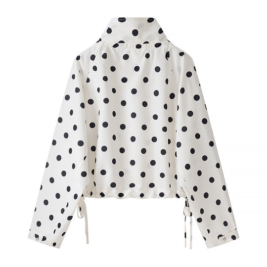 Damen Kurzjacke im Regenparka-Stil mit Stehkragen, Tunnelzug und Punkteprint Shop Nory