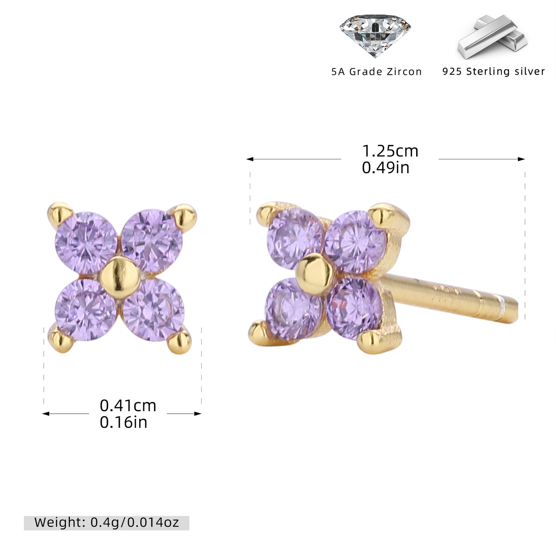 Damen Ohrstecker mit funkelnden 5A Zirkonen in klassischem Blumen-Design Shop Nory
