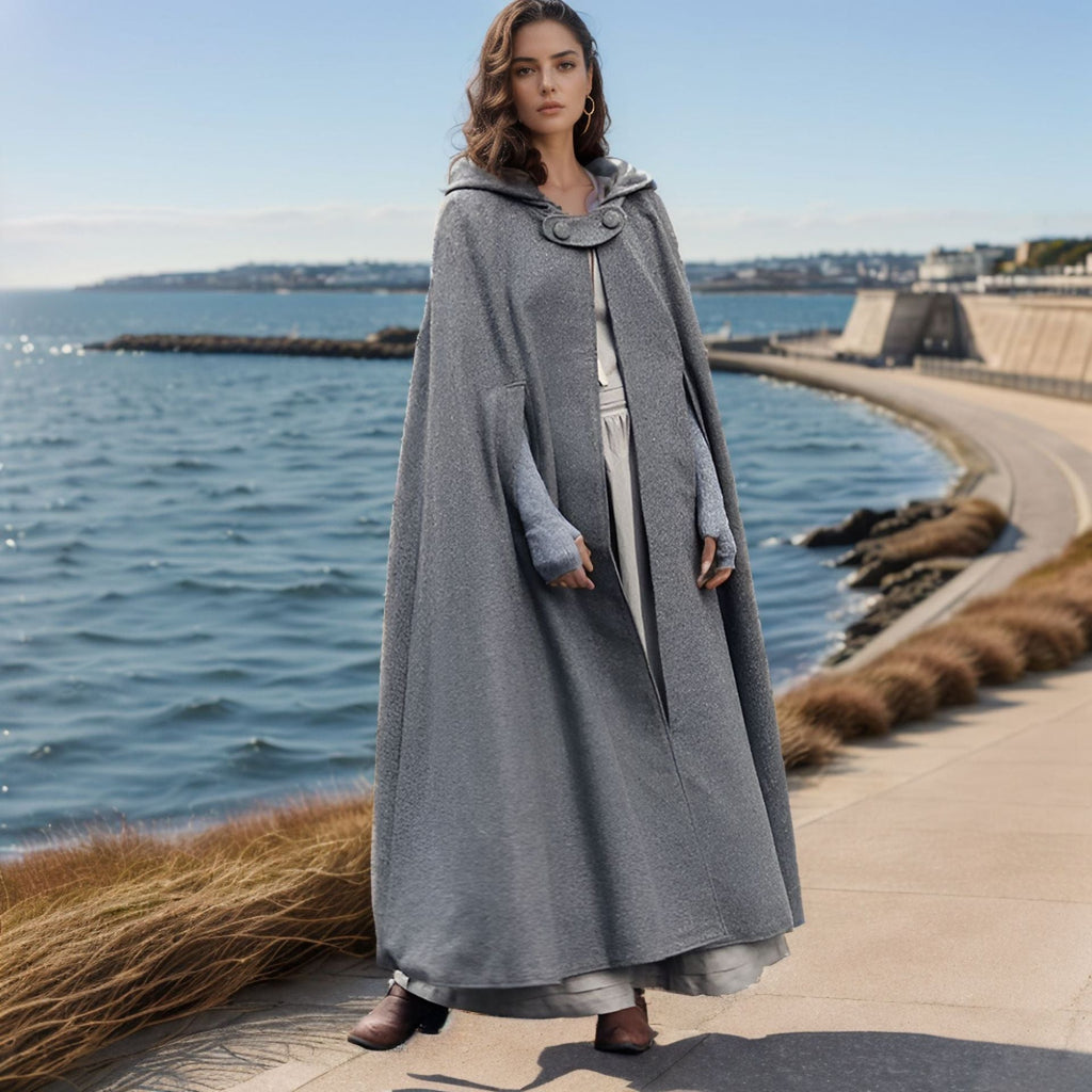 Damen elegante Kapuzenumhang mit verstellbarem Verschluss