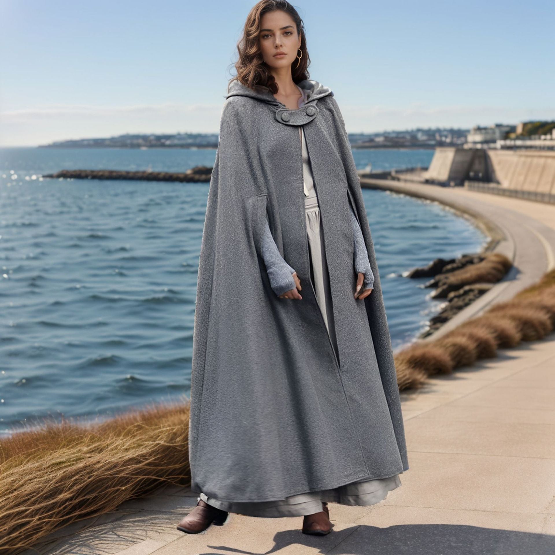 Damen elegante Kapuzenumhang mit verstellbarem Verschluss