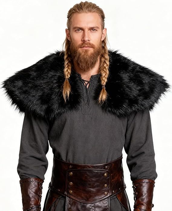 Herren Schultercape im Wiking‑/LARP‑Stil aus hochwertigem Kunstpelz mit breitem Umlegekragen Shop Nory