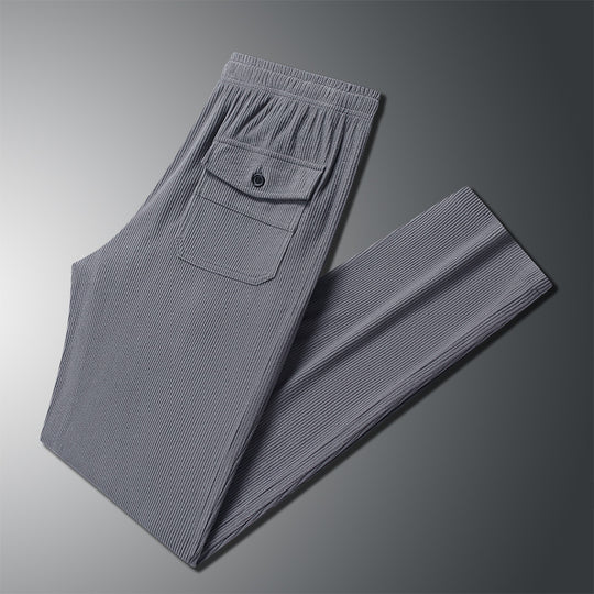 Herren Geradlinige Rib-Struktur Lounge-Hose mit Elastikbund und Klappentasche Shop Nory