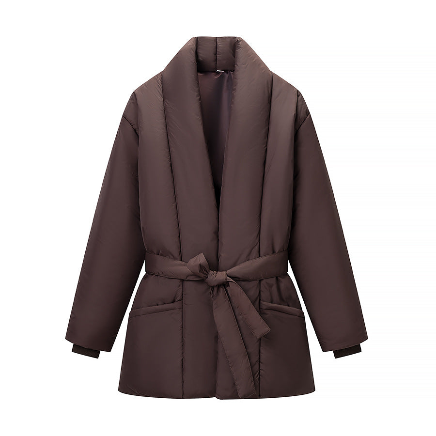 Damen gesteppte Taillengürtel-Steppjacke mit Schalkragen Shop Nory