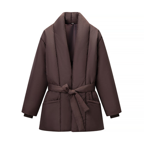 Damen gesteppte Taillengürtel-Steppjacke mit Schalkragen Shop Nory