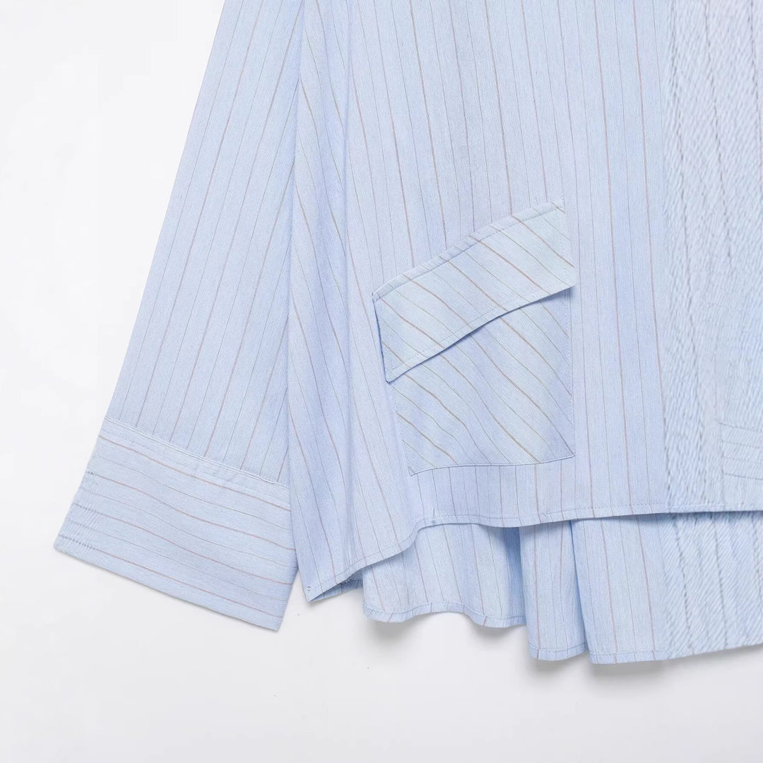 Damen Oversize-Hemdbluse mit Stehkragen, asymmetrischer Knopfleiste und hohem Saum Shop Nory