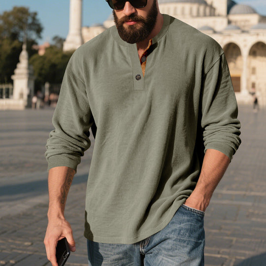 Herren Langarm-Henley-Shirt mit strukturiertem Design