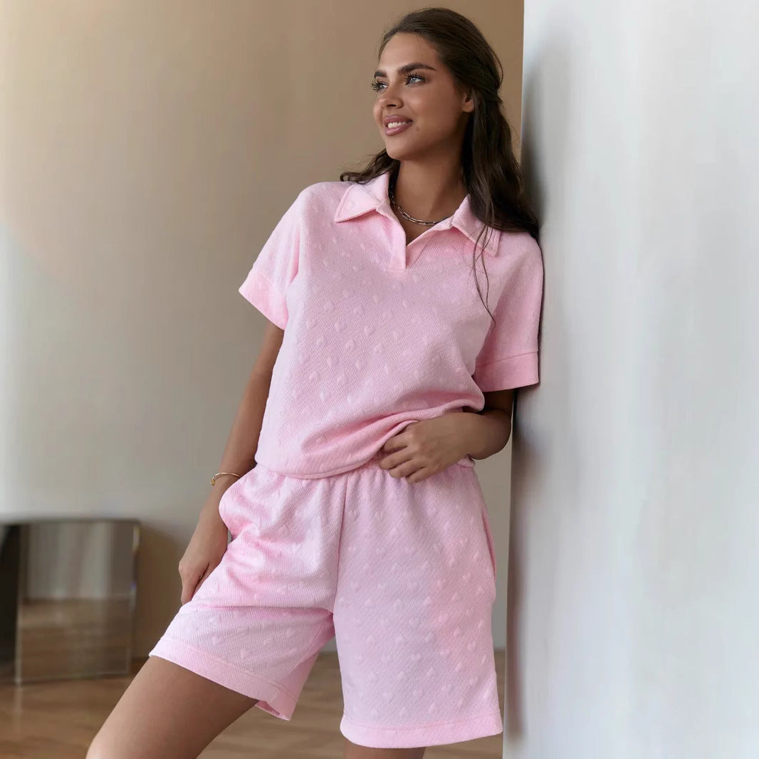 Damen lässiges Poloshirt und Shorts-Set mit strukturiertem Material
