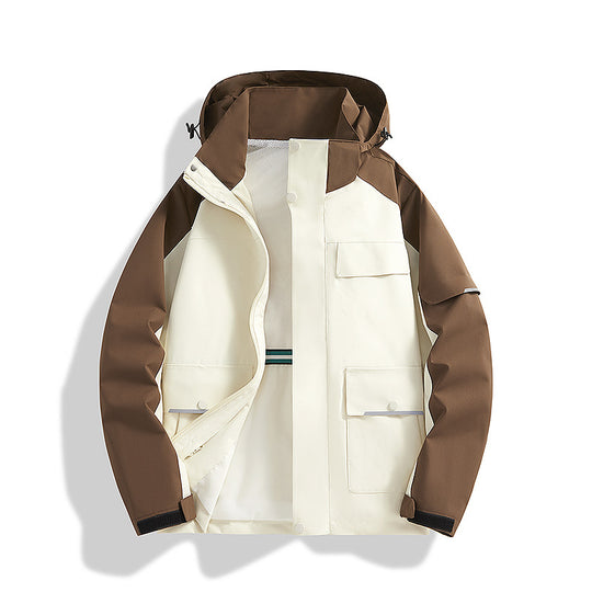 Herren dreilagige Trekkingjacke mit verschweißten Nähten, Kapuze und Multifunktionstaschen Shop Nory