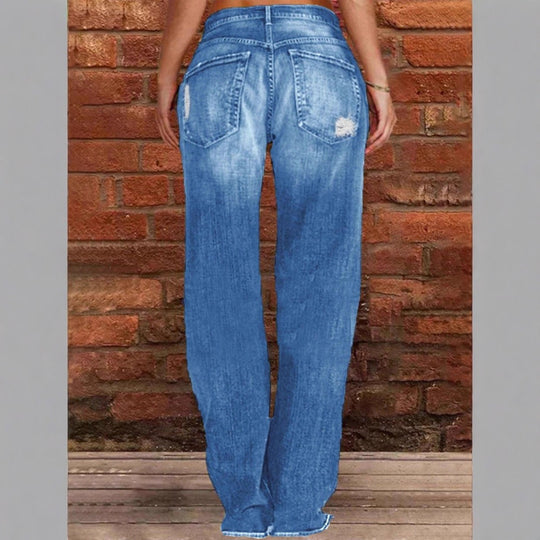 Damen lässige weite Denim‑Hose im Baggy‑Stil mit Used‑Rissen Shop Nory