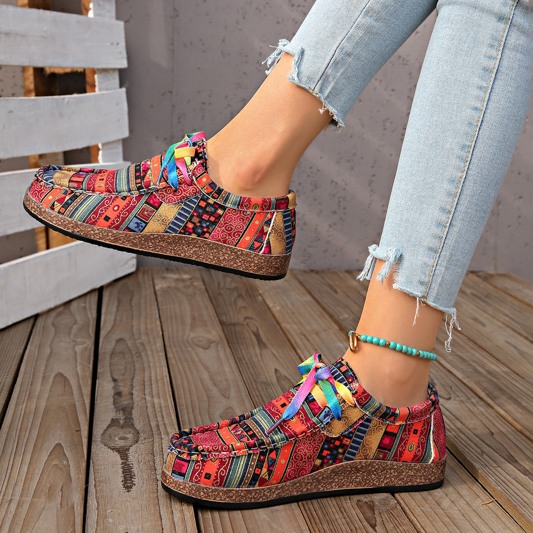 Damen Gemusterte Komfort‑Mokassins mit Keilsohle und buntem Band Shop Nory