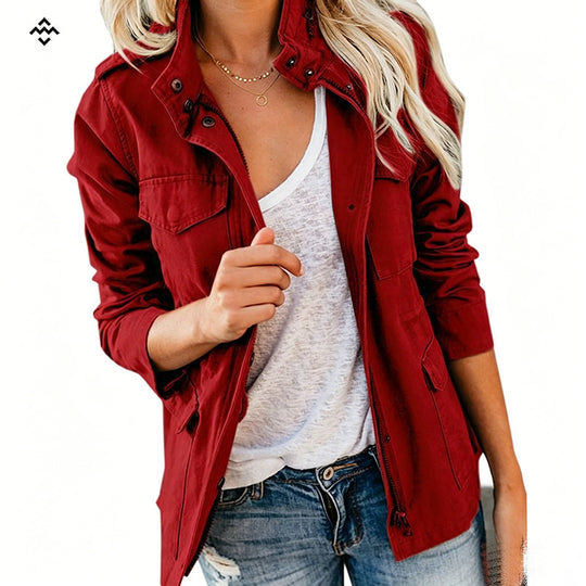 Damen leichte Feldjacke im Utility-Stil mit Stehkragen und Mehrfachtaschen Shop Nory